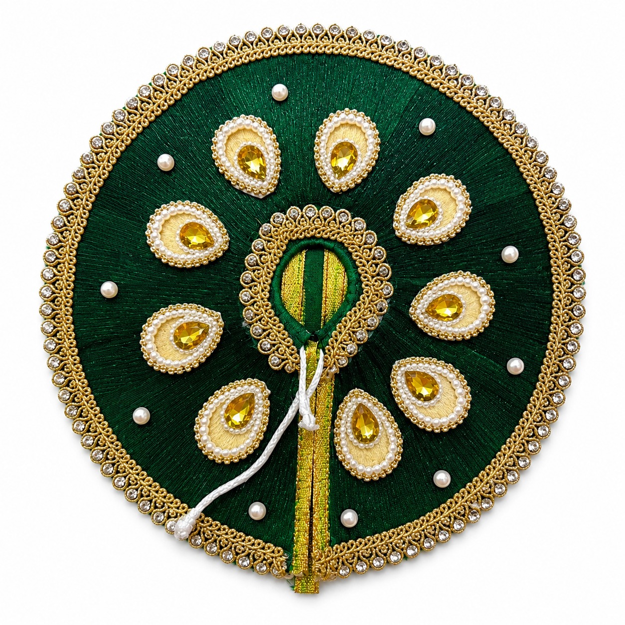 Green White Laddu Gopal Poshak with Pearl Stone Work